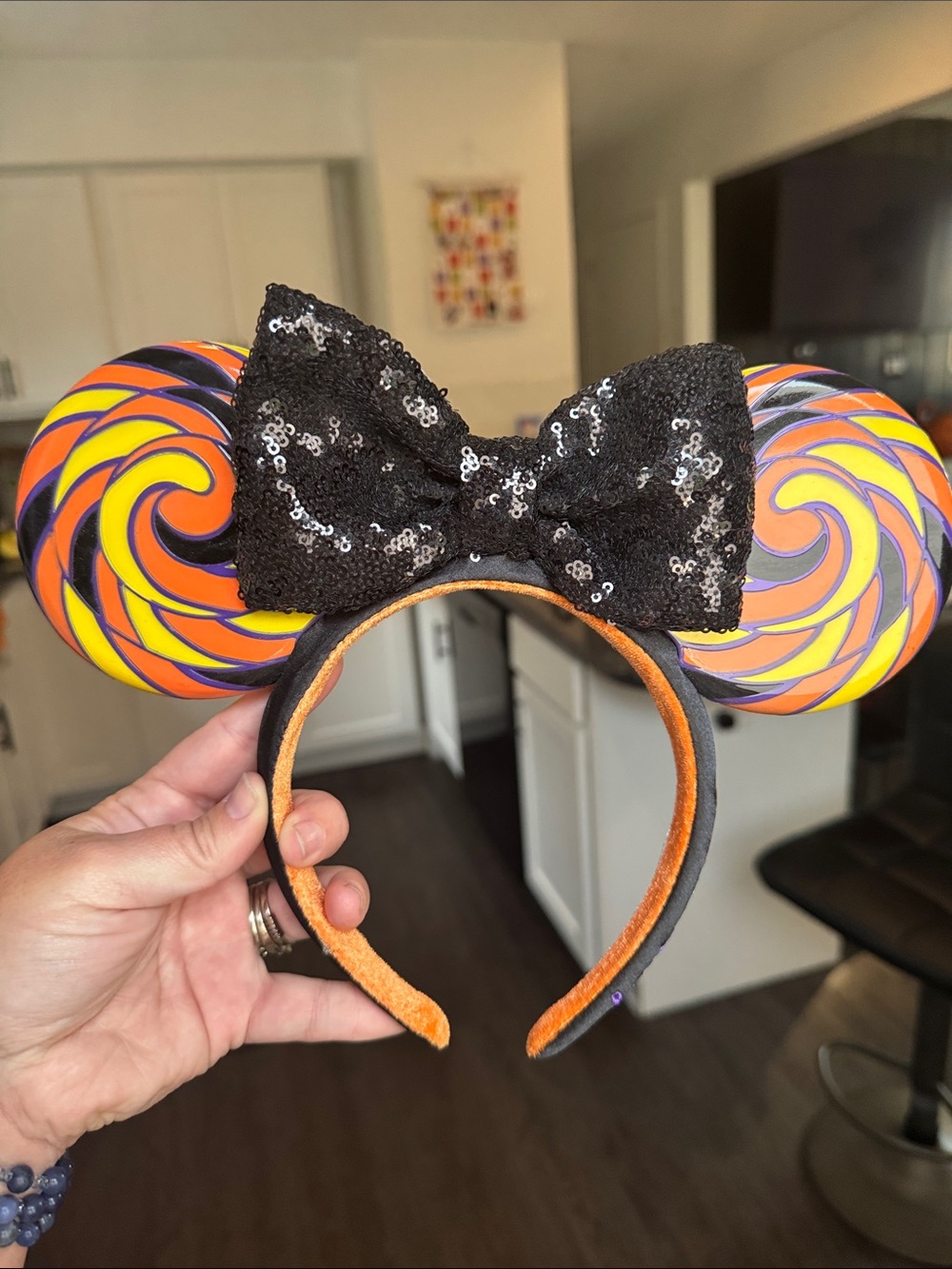 Black Sequin Bow Halloween Swirl Minnie Ears